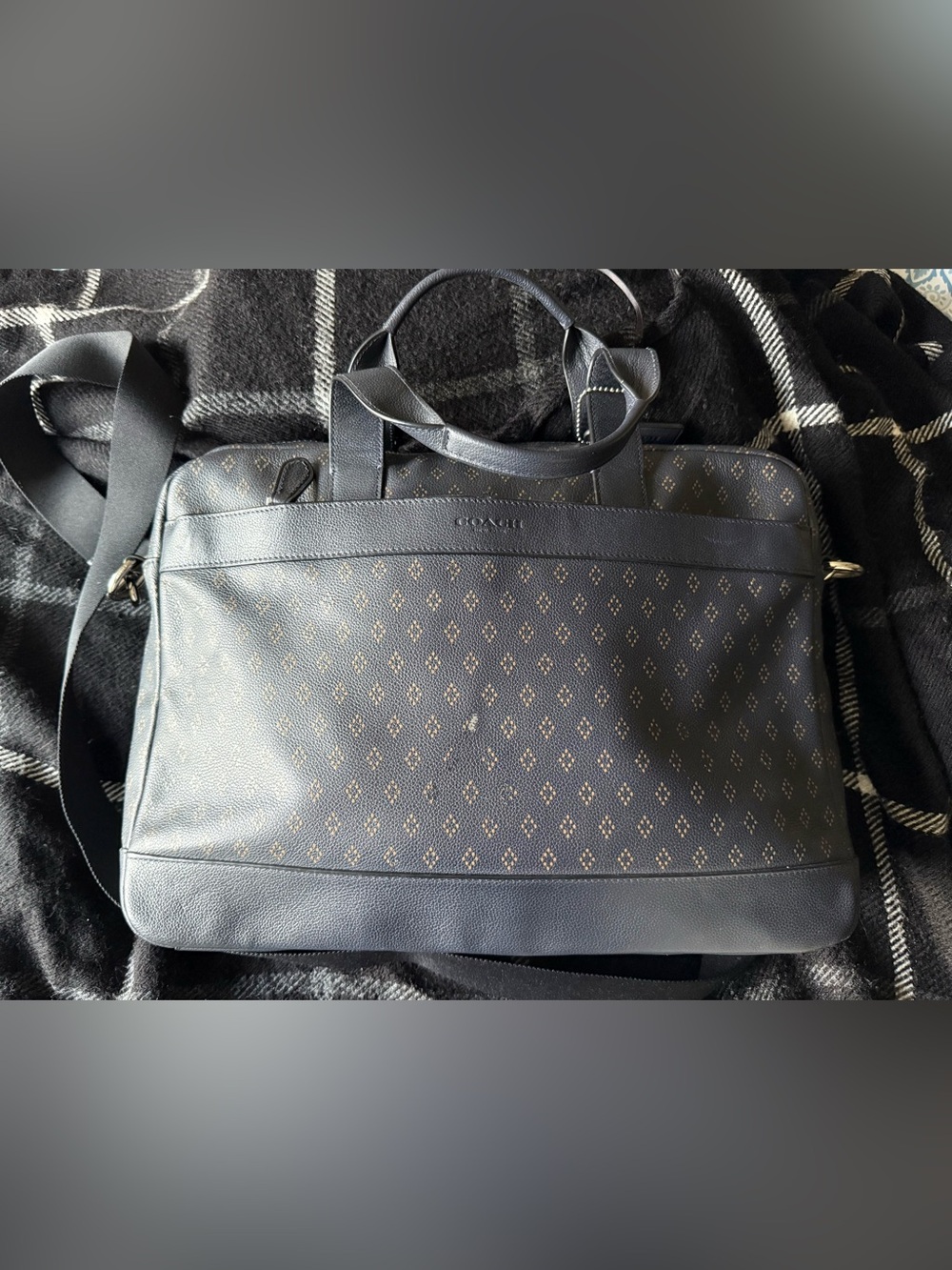 Coach F71561 Perry Slim Convertible Brief W/Diamond  Print Leather Blue | Used**